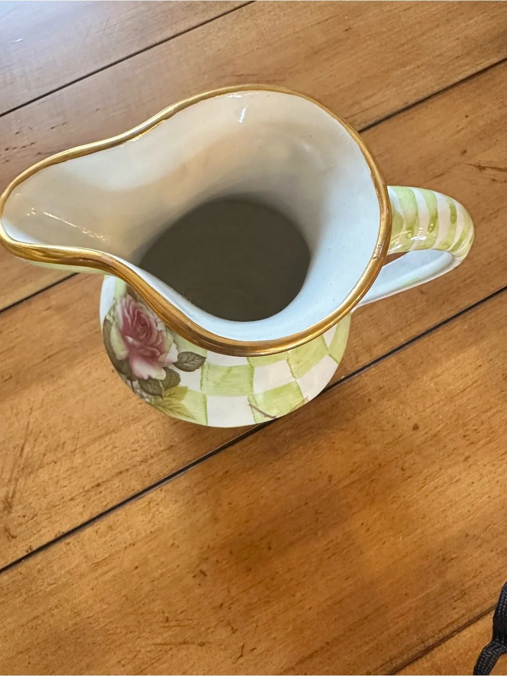 Mackenzie Childs Sweet Pea honeymoon green Ceramic Pitcher 5” retired Excellent
